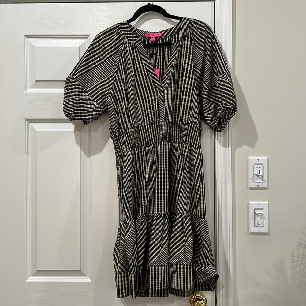 Betsey Johnson ivory and black plaid dress